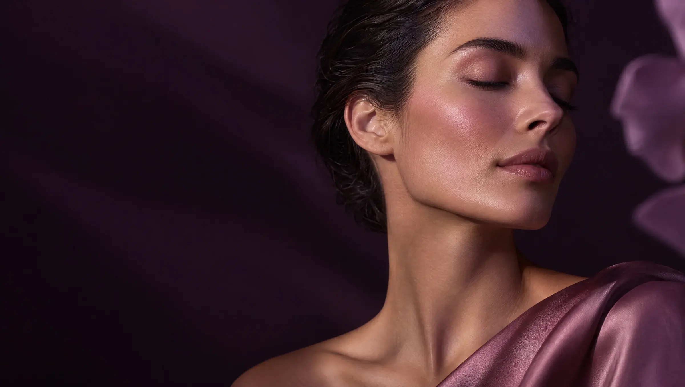Beauty portrait in plum and rose lighting